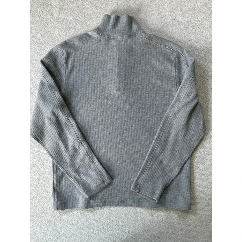 Banana Republic Mens Medium Pullover Gray Ribbed Mock Neck Henley Cotton Sweater